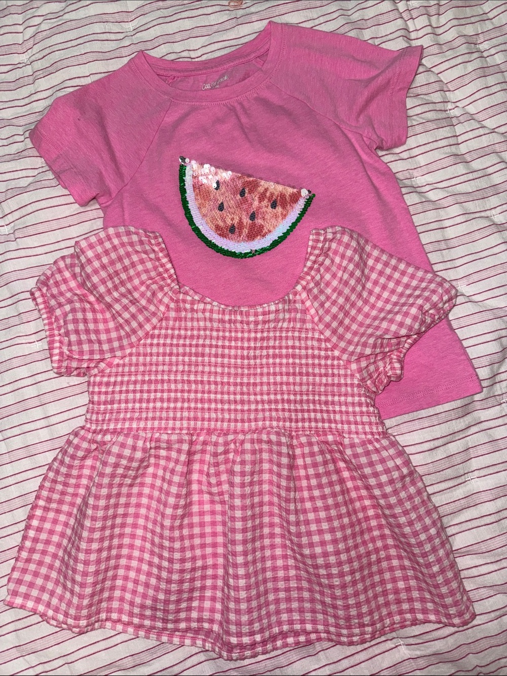 Cat & Jack Pink Watermelon Sequin Tee and Pink Gingham Dress Set